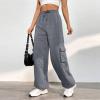 Womens Cargo Sweatpants Casual Baggy Fleece Fall Winter Sweatpants High Waisted Outdoor Joggers Pants with Pockets Dark Gray view 2