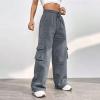 Womens Cargo Sweatpants Casual Baggy Fleece Fall Winter Sweatpants High Waisted Outdoor Joggers Pants with Pockets Dark Gray view 4