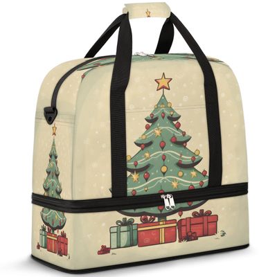 Cartoon Christmas Theme Travel Duffel Bag with Foldable Shoe Compartment Shoulder Tote Travel Weekend Bag Sports Gym Overnight Bags