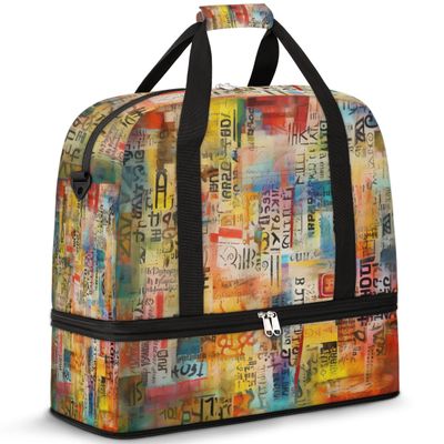 Art Colorful Graffiti Travel Duffel Bag with Foldable Shoe Compartment Shoulder Tote Travel Weekend Bag Sports Gym Overnight Bags