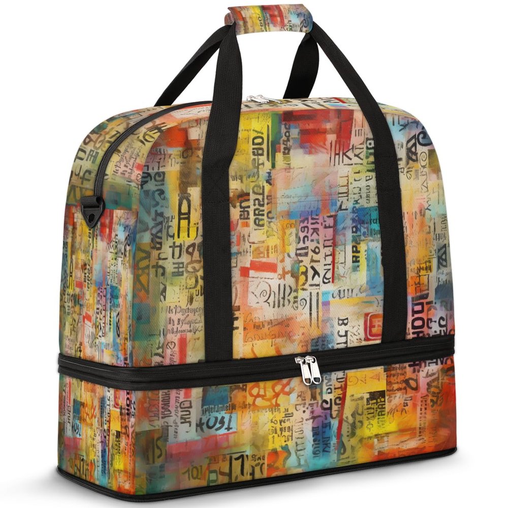 Art Colorful Graffiti Travel Duffel Bag with Foldable Shoe Compartment Shoulder Tote Travel Weekend Bag Sports Gym Overnight Bags