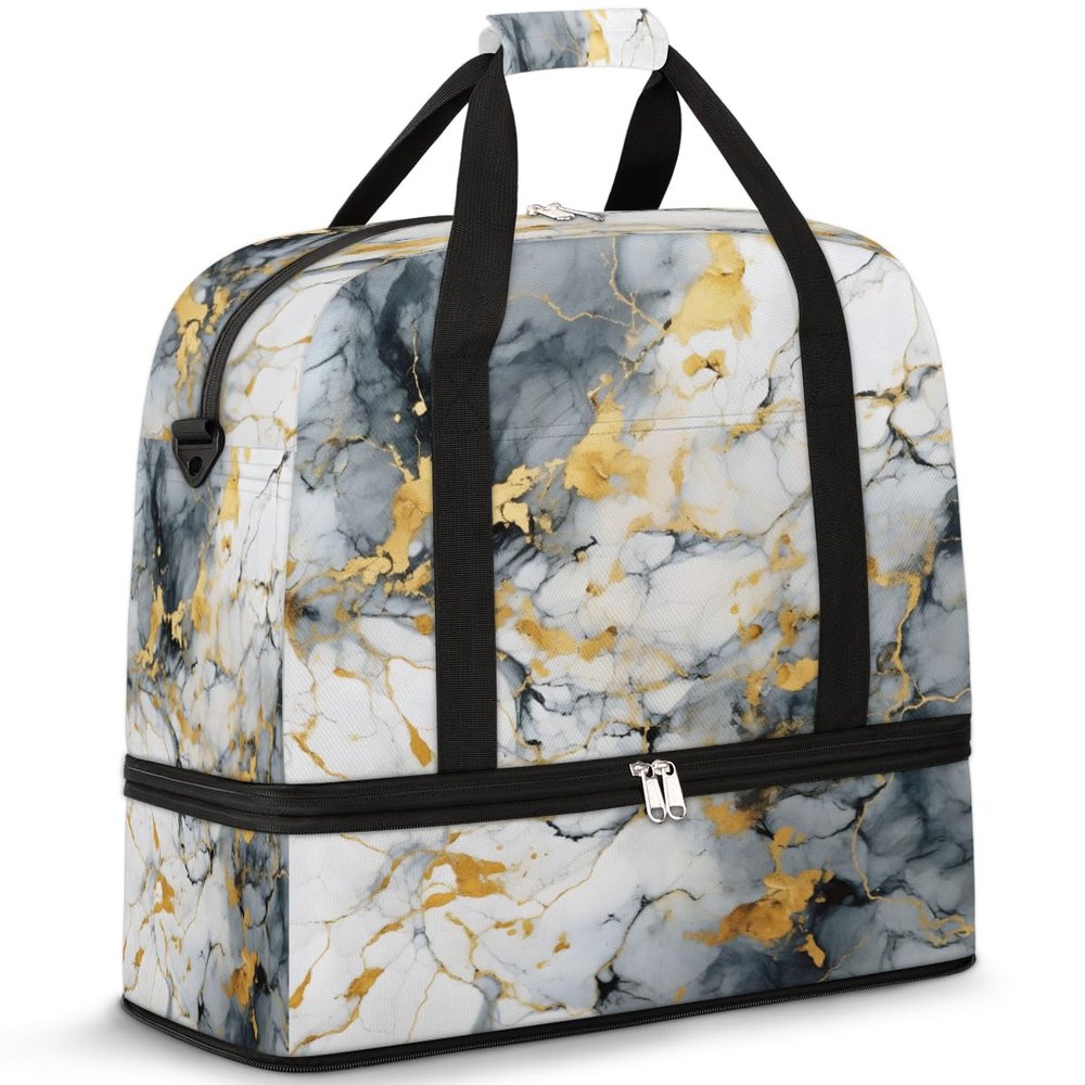 Marble Texture Design Travel Duffel Bag with Foldable Shoe Compartment Shoulder Tote Travel Weekend Bag Sports Gym Overnight Bags