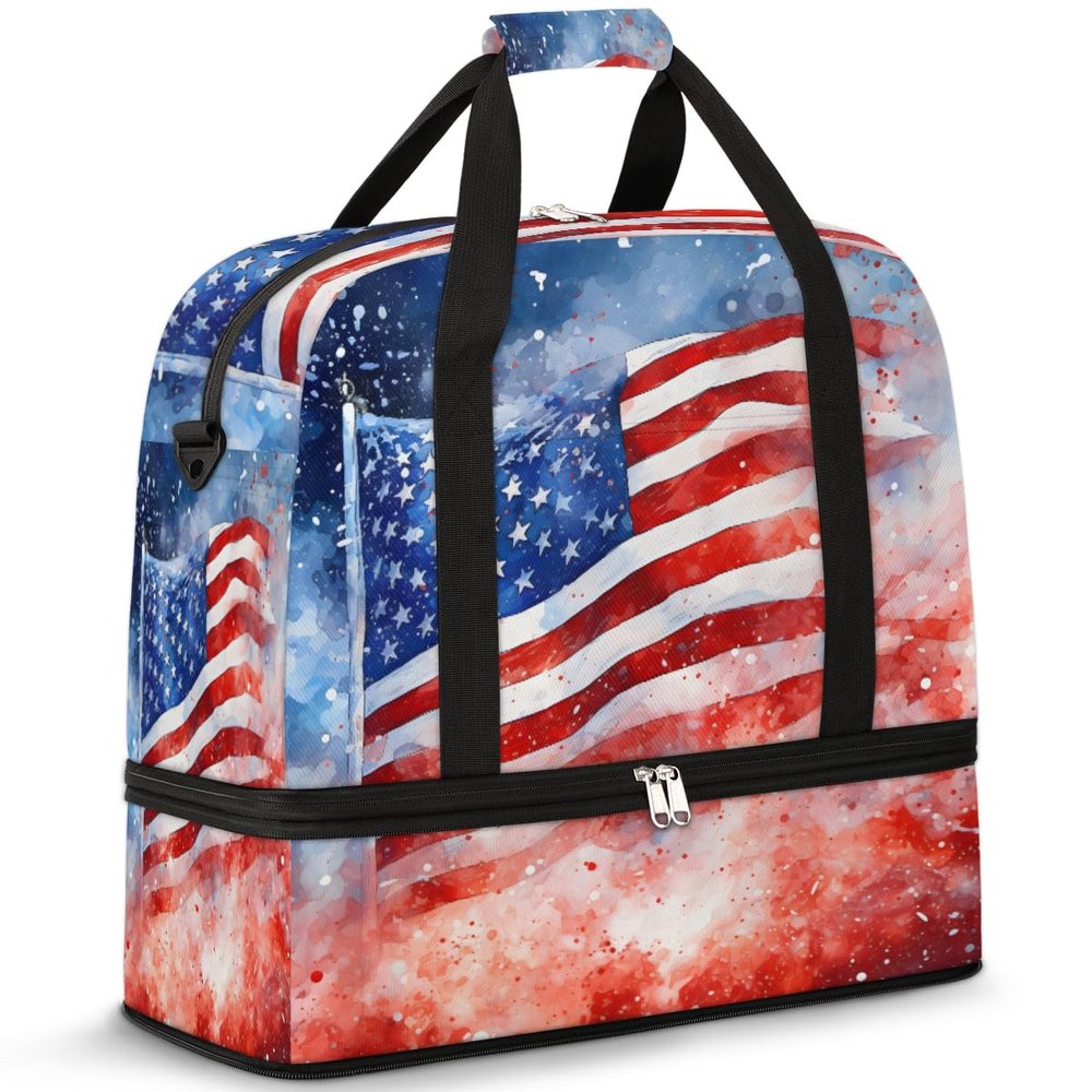 American Independence Day Flag Travel Duffel Bag with Foldable Shoe Compartment Shoulder Tote Travel Weekend Bag Sports Gym Overnight Bags