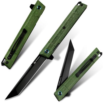 FORESAIL Flipper Pocket Folding Knife,DC53 Steel Blade and G10 Handle. With pocket clip and glass breaker,men's pocket knife hiking trip EDC tool Knife (Green Micarta Handle)