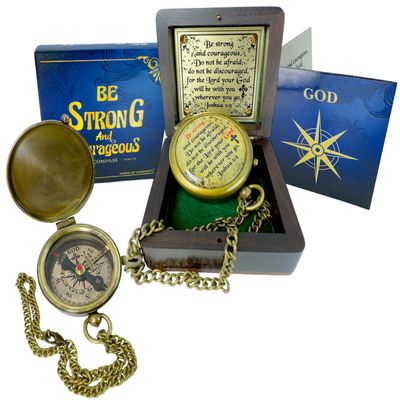 Bible Verse Brass Compass Be Strong and Courageous (Joshua 1:9) | Christian Gift for Graduation, Baptism, Confirmation Religious Keepsake for Boys, Girls, Teens, Men, Pastors & Church Events