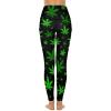 Green Weed Leafs Women's Yoga Pants High Waisted Leggings Casual Workout Pants with Pockets M view 3