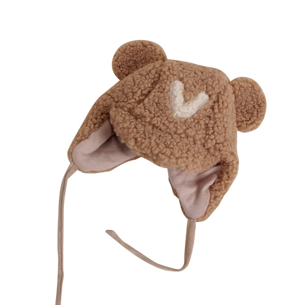 Baby Winter Hat Cute Bear Toddler Earflap eanie Warm Knit Cap for Kids Boys Girls Sherp Lined Cute (Khaki, One Size)