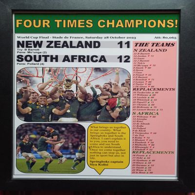 Assorted New Zealand 11 South Africa 12-2023 Rugby World Cup final - framed print