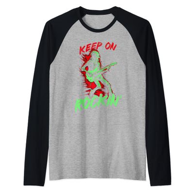 Vintage Ghost Skeleton Guitar Keep on Rockin Rocker Gothic Raglan Baseball Tee