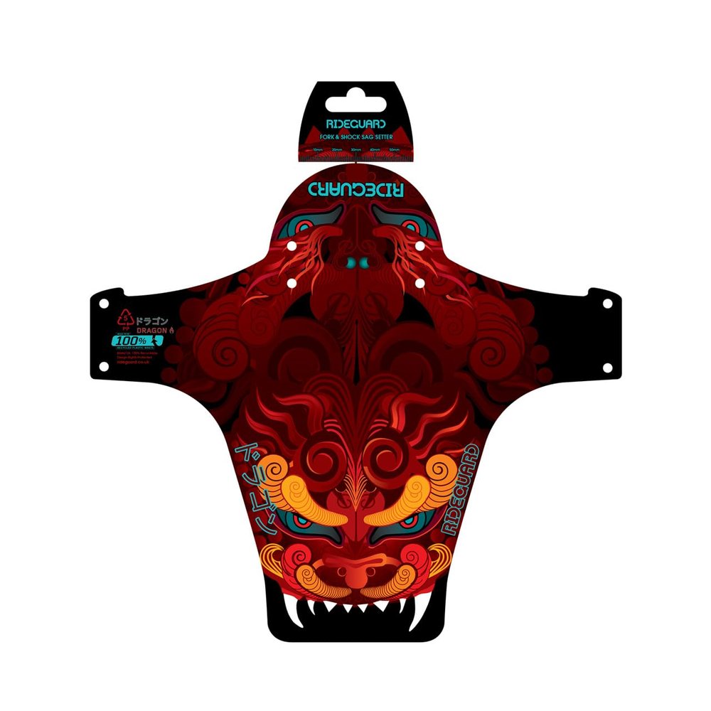 RideGuard PF1 Dragon. Front MTB Mudguard Mountain Bike Fender. Fits 24, 26, 27.5, 29, Plus Size and Fat Bikes. UK Made 100% Recycled Plastic Waste 100% Recyclable.