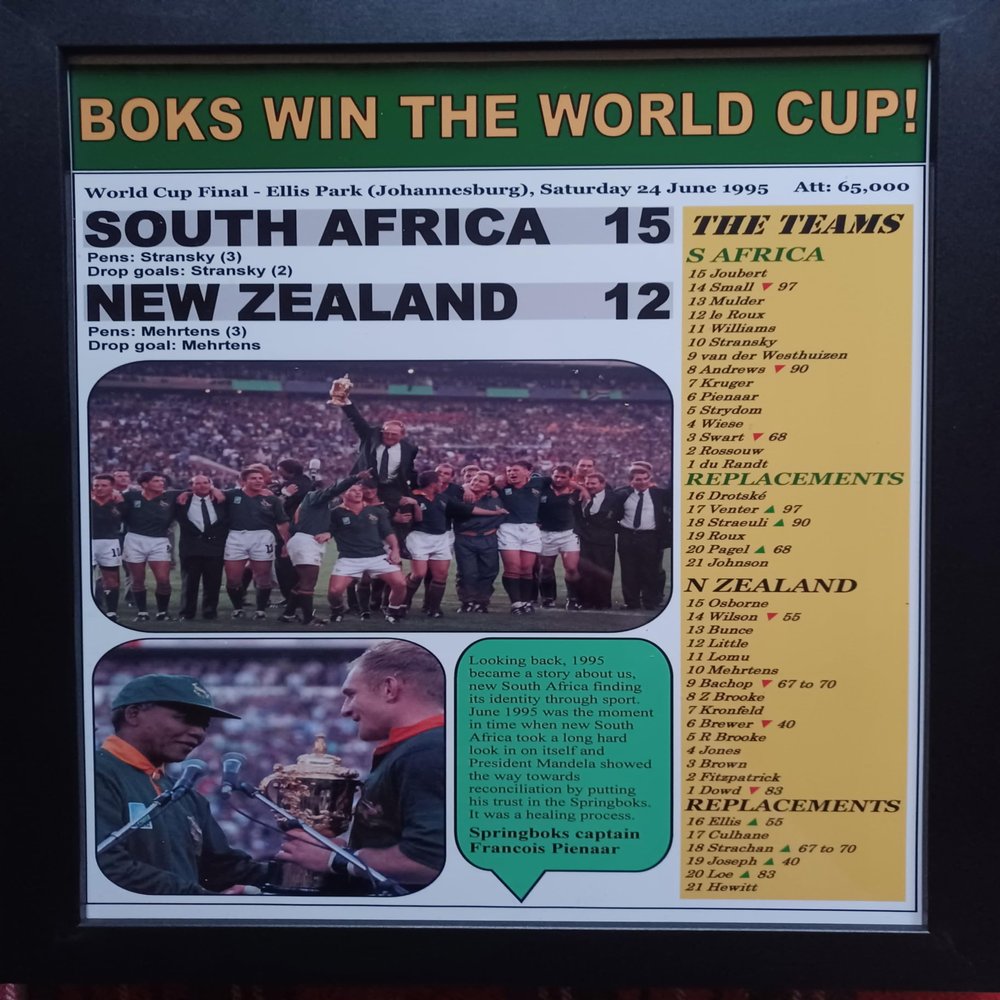 Assorted South Africa 15 New Zealand 12-1995 Rugby World Cup final - framed print