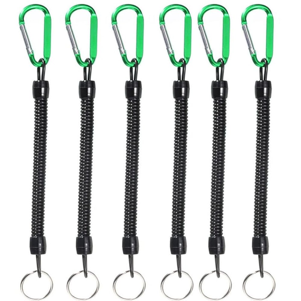 FANGBLUE 6Pcs Fishing Lanyards with Carabiner Boating Ropes Retention Ropes Holder Pliers Lip Bass Fishing Tackle for Safe Keeping Fishing Rod (Green)