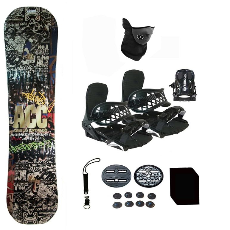 Symbolic Acc Graffiti 156cm Snowboard and Black Bindings Package Leash, Stomp, Mask Mens Womens (156-Rocker+Lrg Binding(Men 9-13) ac22)