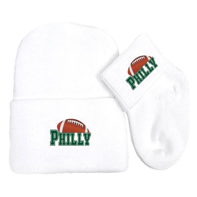 Future Tailgater Newborn Baby Knit Cap and Socks Set for Philadelphia Football Fans White
