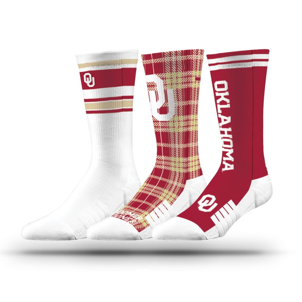 Strideline NCAA Mens Socks- Weekender 3 Pack-Oklahoma-Size M/L (8-12)