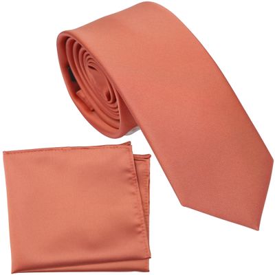 ZENXUS Boy's Solid Terra Cotta Tie with Pocket Square Set, Small Necktie for Boys and Teens, Self-Tied