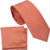 ZENXUS Boy's Solid Terra Cotta Tie with Pocket Square Set, Small Necktie for Boys and Teens, Self-Tied view 1