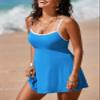 Aleumdr Women's Trendy One Piece Swimsuits Tummy Control Bathing Suits Color Block Prited Skirt Beachwear with Pockets Dusk Blue Large view 4
