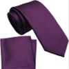 ZENXUS Boy's Solid Eggplant Purple Tie with Pocket Square Set, Small Necktie for Boys and Teens, Self-Tied view 1