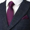 ZENXUS Boy's Solid Eggplant Purple Tie with Pocket Square Set, Small Necktie for Boys and Teens, Self-Tied view 3