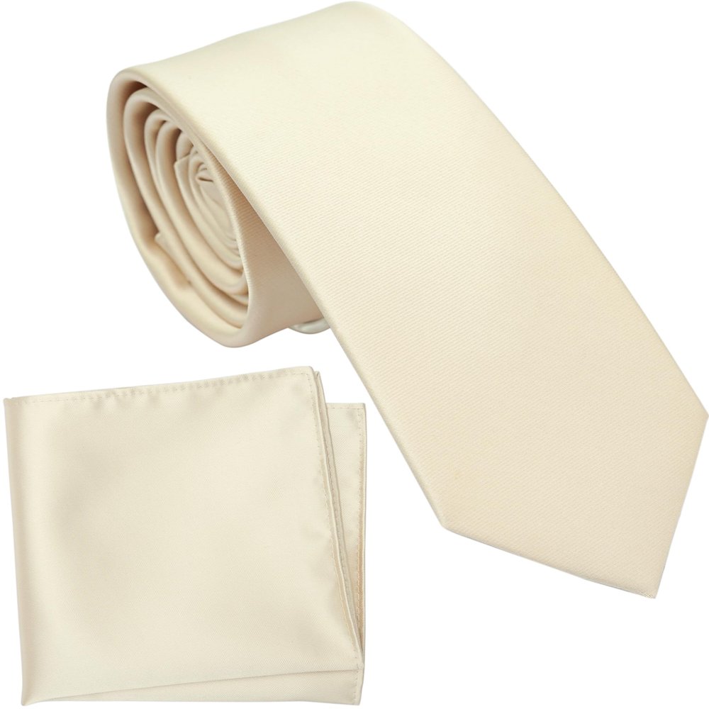 ZENXUS Boy's Solid Champagne Tie with Pocket Square Set, Small Necktie for Boys and Teens, Self-Tied