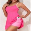 Aleumdr Women's Ribbed One Piece Skirt Swimsuit Swimming Dress Tummy Control Color Block Prited Bathing Suit with Pockets Hot Pink Small view 2