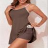 Aleumdr Athletic One Piece Swimsuits Tummy Control Tankini Bathing Suits for Women Ribbed Swimsuits Skirt Swimwear with Pocket Coffee X-Large view 2