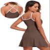Aleumdr Athletic One Piece Swimsuits Tummy Control Tankini Bathing Suits for Women Ribbed Swimsuits Skirt Swimwear with Pocket Coffee X-Large view 4