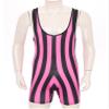 ACSUSS Mens Striped Wrestling Singlet Boxer Bodysuit Weight Lifting Stretchy Leotard Shapewear Hot Pink Medium view 2