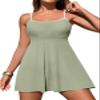 Aleumdr Women's Fashion Ribbed One Piece Swimsuits Modest Swim Dress Tummy Control Bathing Suit with Pockets Grass Green Large view 1