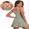 Aleumdr Women's Fashion Ribbed One Piece Swimsuits Modest Swim Dress Tummy Control Bathing Suit with Pockets Grass Green Large view 4