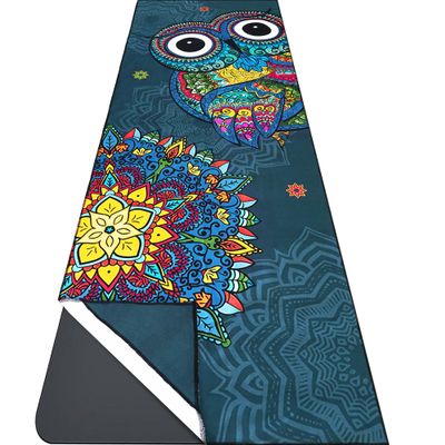 BagYG Yoga Mat Towel with Corner Pockets - Microfiber Yoga Towels for Hot Yoga Non Slip Moisture Wicking Sweat Absorbent, Owl Yoga Towel Easy for Travel, Use in Hot Yoga, Bikram, Pilates and Fitness