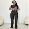 Angsuttc Black Cargo Pants Women High Rise Trousers Combat Pants with Pockets L view 2