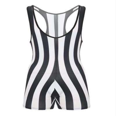 ACSUSS Mens Striped Wrestling Singlet Boxer Bodysuit Weight Lifting Stretchy Leotard Shapewear Black Medium