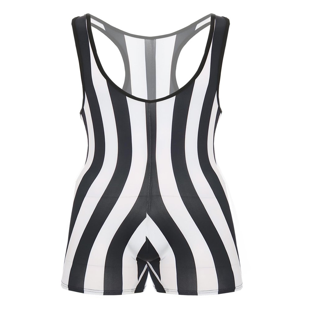 ACSUSS Mens Striped Wrestling Singlet Boxer Bodysuit Weight Lifting Stretchy Leotard Shapewear Black Medium