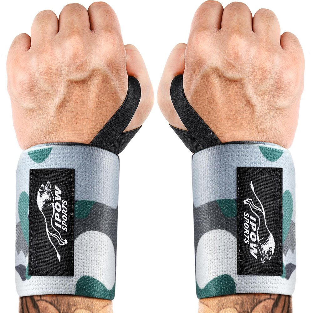 IPOW 18'' Professional Wrist Wraps for Weightlifting 2 Pack, IPF Approved, Heavy Duty Gym Wrist Straps with Thumb Loop, Wrist Support for Men & Women, Green