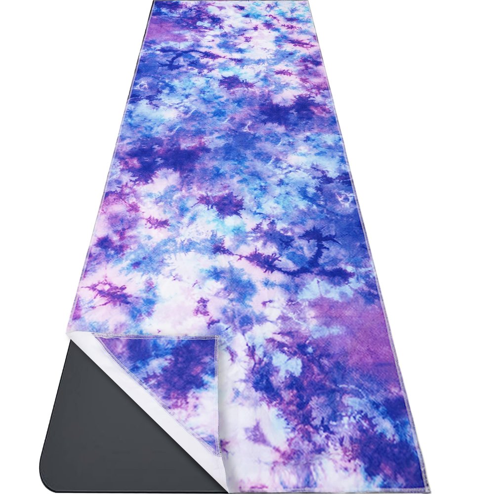 Yoga Mat Towel with Corner Pockets - Microfiber Yoga Towels for Hot Yoga Non Slip Moisture Wicking Sweat Absorbent, Tie Dye Yoga Towel Easy for Travel, Use in Hot Yoga, Bikram, Pilates and Fitness
