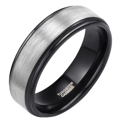 8 mm Width Tungsten Brushed Black Silver Color Ring Men's Wedding Ring Alliance Black and Silver 10