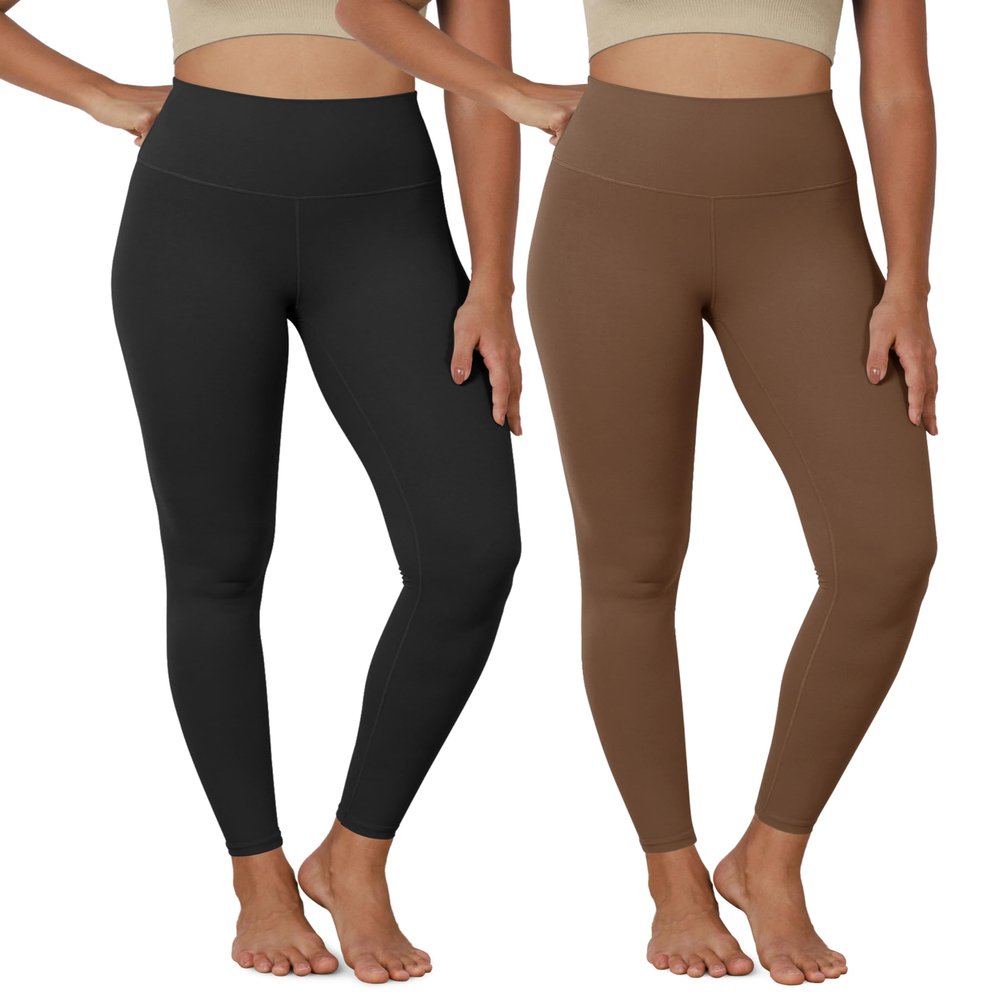 ODODOS 2-Pack Buttery Soft Lounge Yoga Leggings for Women 7/8 Length 25" High Waist Yoga Pants, Black+Brunette, X-Large