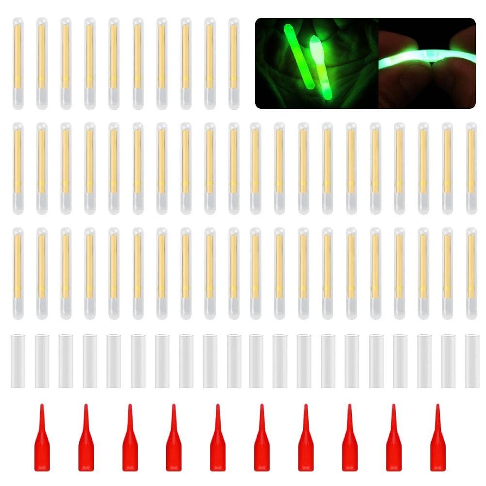 NUEAYMS 50 Pcs Fishing Fluorescent Light Stick Rod Tip Glow Sticks Night Fishing Small Glow Sticks Lightstick Replacement Night Fishing Green Fluorescent Light