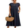 Akivide Women's Summer Cotton Linen Short Sleeve Dress Crew Neck Loose Casual Tunic Beach Dresses with Pockets view 1