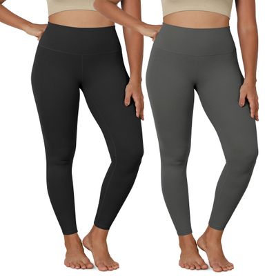 ODODOS 2-Pack Buttery Soft Lounge Yoga Leggings for Women 7/8 Length 25" High Waist Yoga Pants, Black+Charcoal, XX-Large