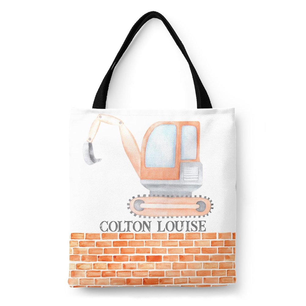 YUKILUKA Cute Watercolor Excavator Digger Canvas Tote Bag For Women School Grocery Bag Cotton Cloth Beach Totes Gift For Kids Girl