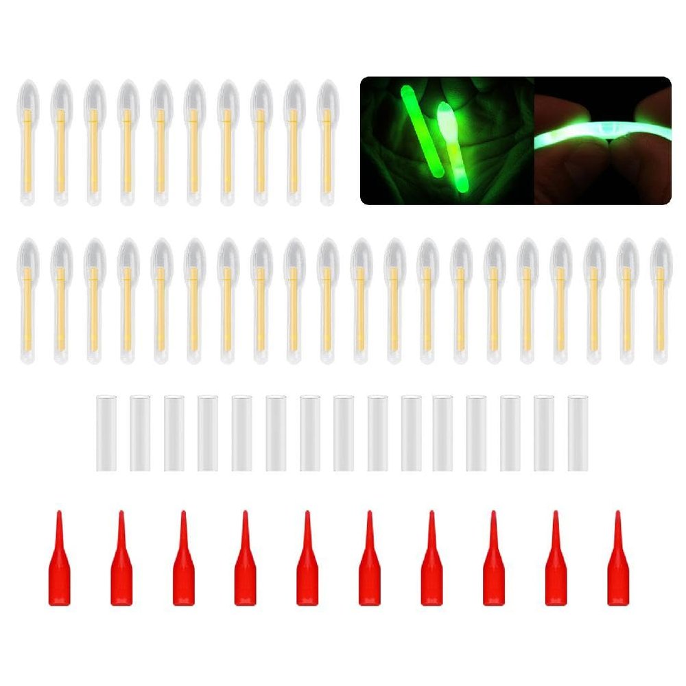 NUEAYMS 50 Pcs Fishing Fluorescent Light Stick Rod Tip Glow Sticks Night Fishing Small Glow Sticks Lightstick Replacement Night Fishing Green Fluorescent Light