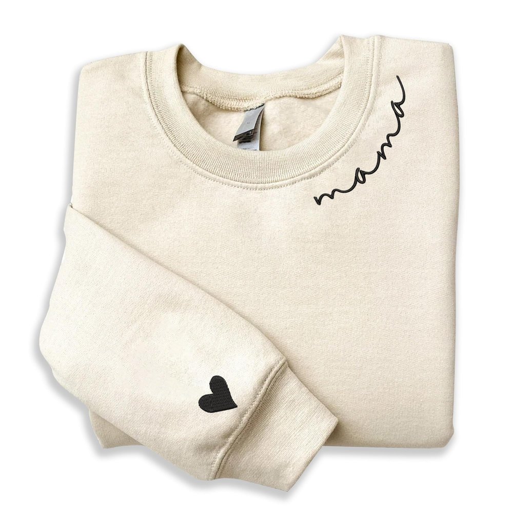 Regamor Embroidered Mama Sweatshirt - Gifts For Mom, New Mom Gift, Christmas 2023 Sand