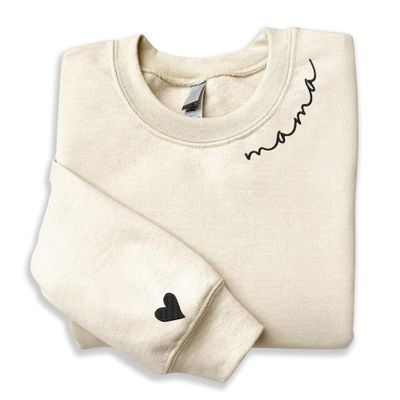Regamor Mama Crewneck Sweatshirt - Mother's Day Mom Clothes, Custom Embroidered Sand Sweatshirt