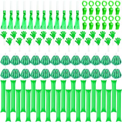 Yunsailing 96 Pcs Homecoming Noisemakers Team Spirit Accessories for Game Day Include Hand Clappers Cheerleading Pom Pom Thunder Stick Cheer Party Blower Plastic Whistle for Sport Fans(White Green)