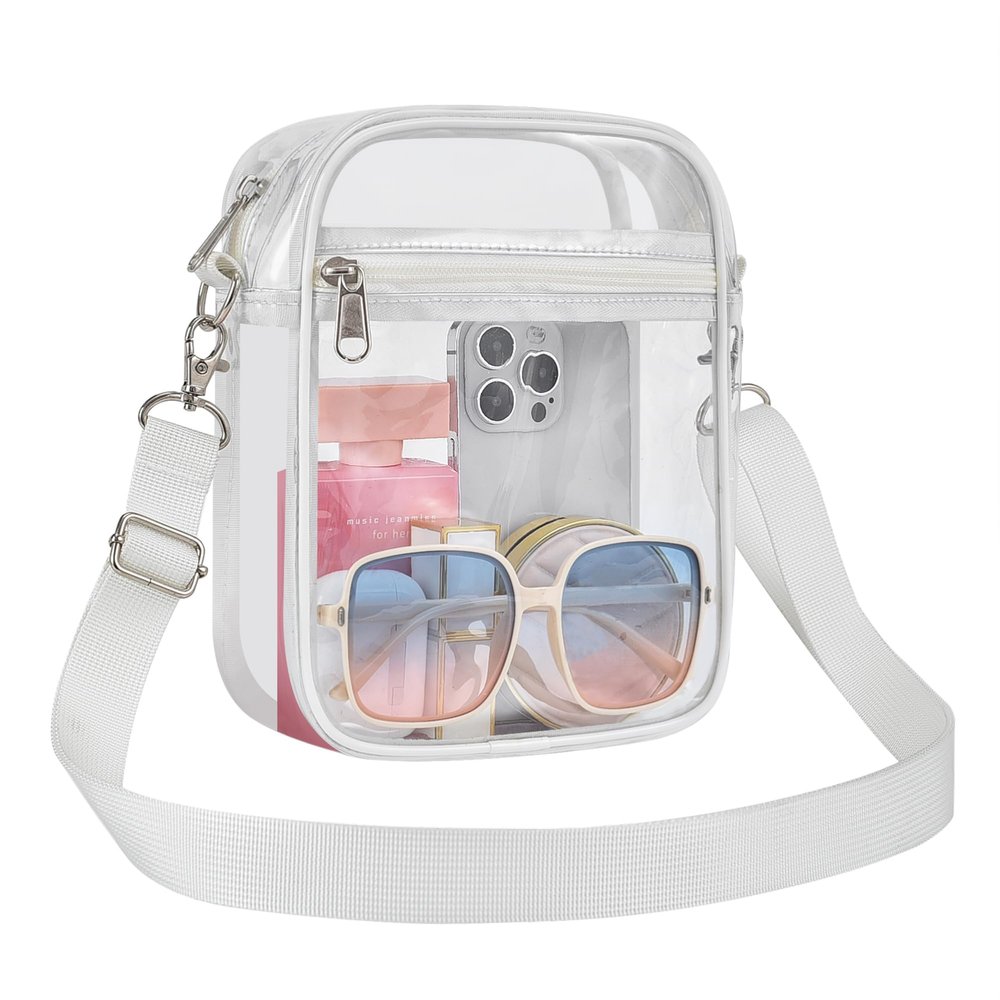 Clear Purse for Women, Clear Crossbody Bag for Stadium Events with Removable Straps for Concert Sport Beach Festival(White)