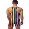 Oyolan Men's Athletic Supporters Sport Swim Bodysuit Striped Wrestling Singlets Leotard Jumpsuits Rainbow 3X-Large view 2