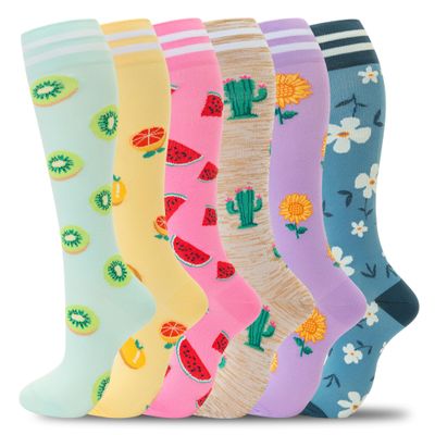 fenglaoda Compression Socks for Women Men Support Circulation 6 Pairs Socks For Nurse, Travel, Flight